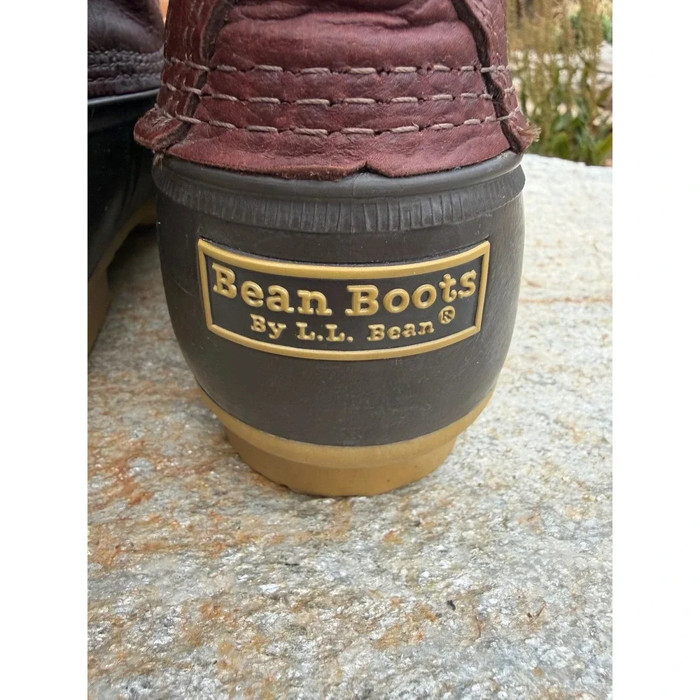 LL Bean 8 Inch Duck Boots Mens 11 Wide Burgundy Leather Brown Rubber Made in USA